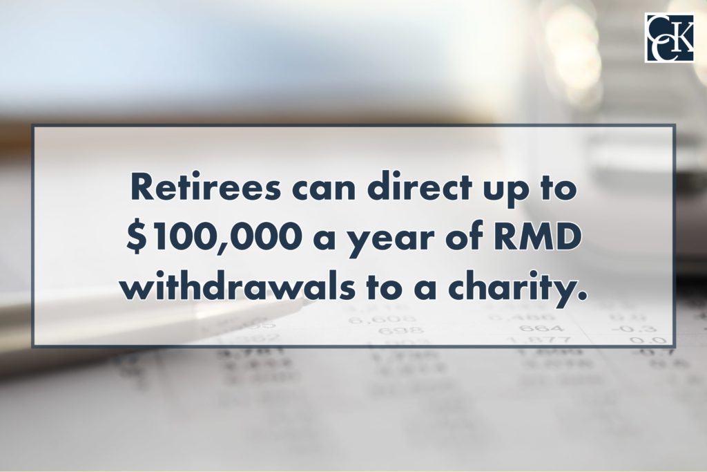 Retirees can direct up to $100,000 a year of RMD withdrawals to a charity. 