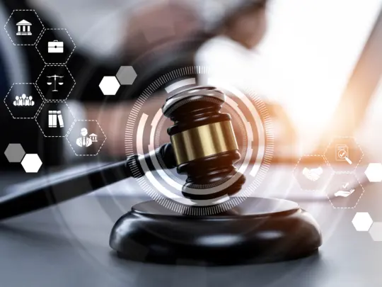 Smart law, legal advice icons and astute lawyer working tools in lawyers office